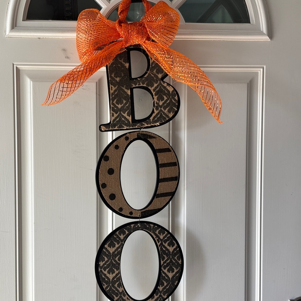 Festive 'BOO' Door Hanging with Orange Bow